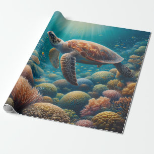 Papel De Presente Tartaruga marinha e coral