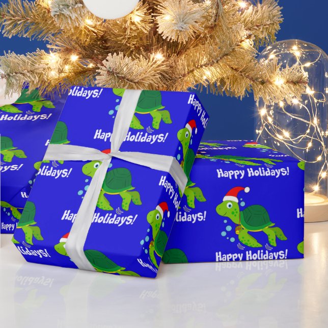 Papel De Presente Tartaruga marinha em Santa Hat Feliz Feriados em T (Feriados)