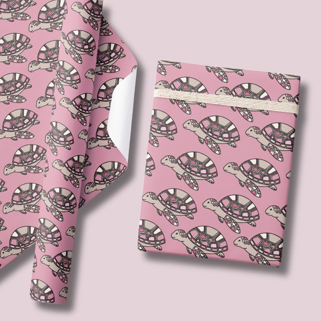 Papel De Presente Tartaruga marinha rosa fofa (Cute pink sea turtle kids wrapping paper sheets.)