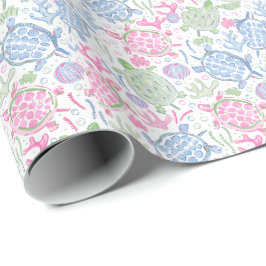 Papel De Presente Tartarugas Marinhas Aquarela Oceano