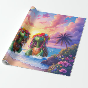 Papel De Presente Tartarugas Reggae – Vibrações da Ilha para Sempre.