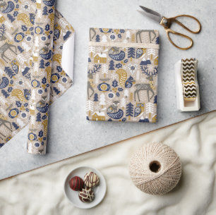 Papel De Presente Taupe de Animais da Floresta Cura de Natal Scandi