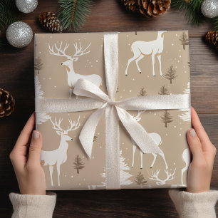 Papel De Presente Taupe & White Scandinavian Reindeer Woodland Wrapp