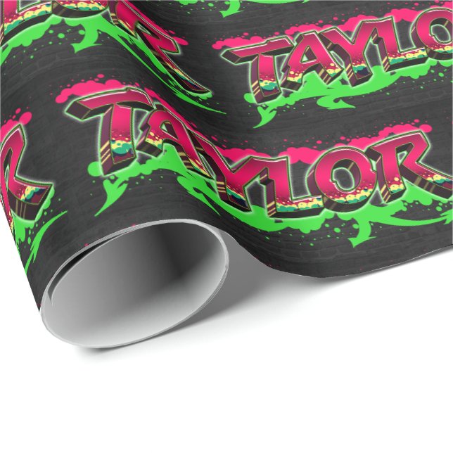 Papel De Presente Taylor Vorname Name Graffiti red green (Ponta do rolo)