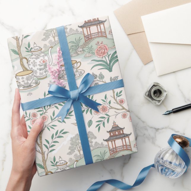 Papel De Presente Tea Chinoiserie French Toile Du Jouy Pattern (Presentear)