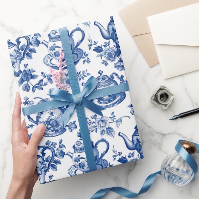 Papel De Presente Tea Chinoiserie French Toile Du Jouy Pattern (Presentear)