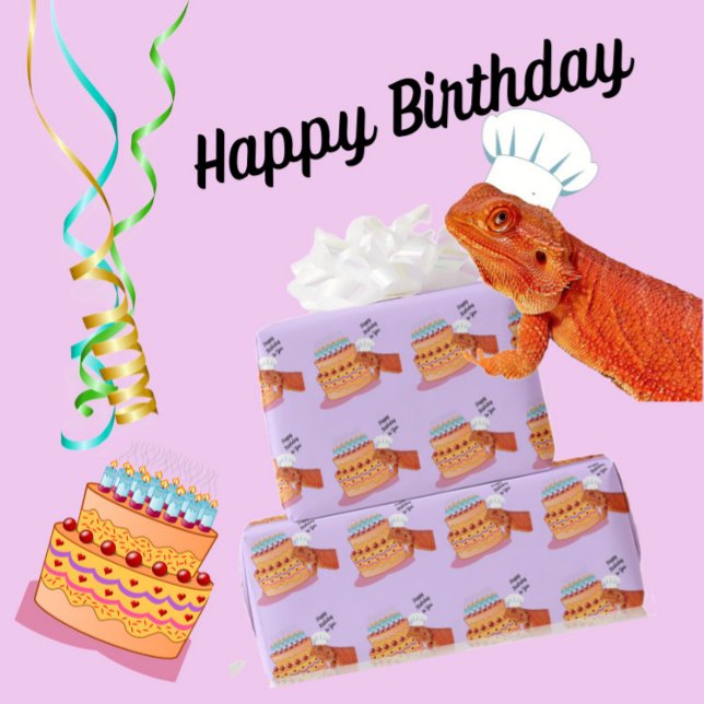 Papel De Presente Teak the Birthday Beardie (Dragão Carborizado) (Teak's birthday wrapping paper)
