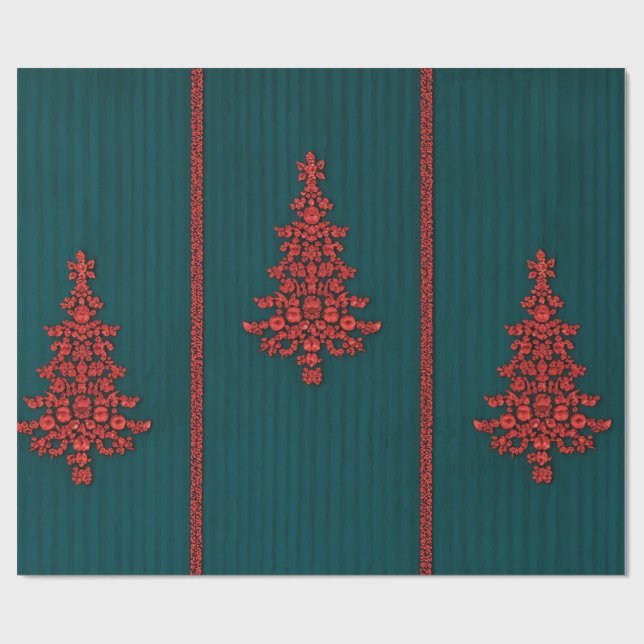Papel De Presente Teal and Red Crystal Christmas Trees (Aberto)