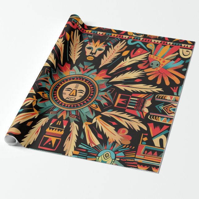 Papel De Presente Teal "Aztec Dream" Matte Gift Wrap (Desenrolado)