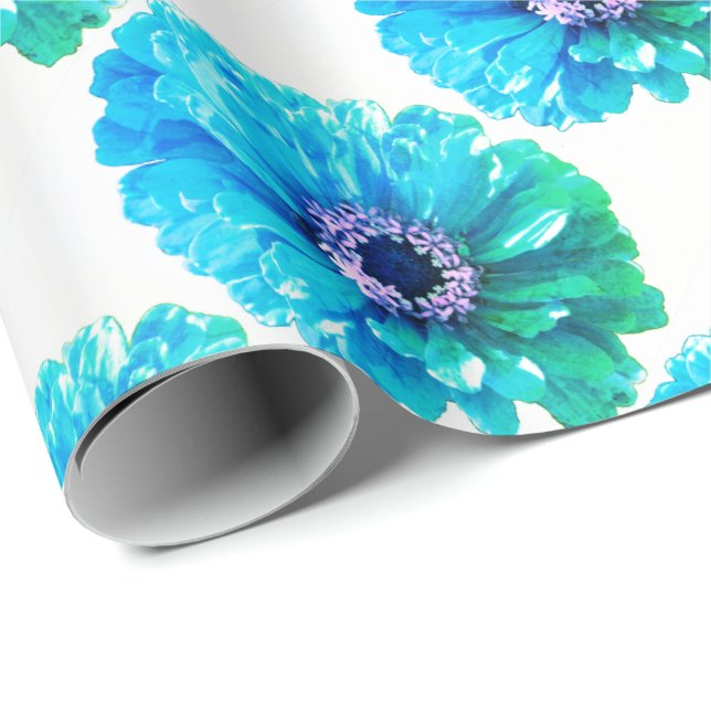 Papel De Presente Teal Blue Daisy (Ponta do rolo)