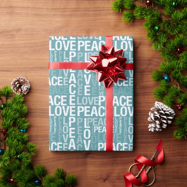 Papel De Presente Teal Blue Peace Love (Presente de Natal)