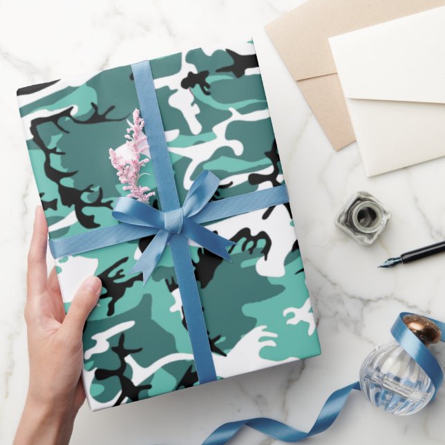 Papel De Presente Teal Camo (Presentear)