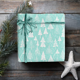 Papel De Presente Teal Christmas Tree Pattern#6 ID1009