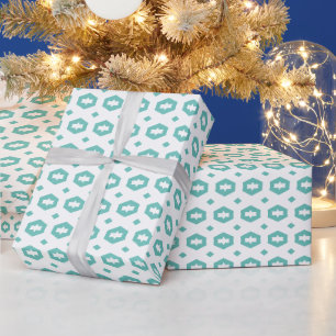 Papel De Presente Teal Claro e Branco: Geometriana
