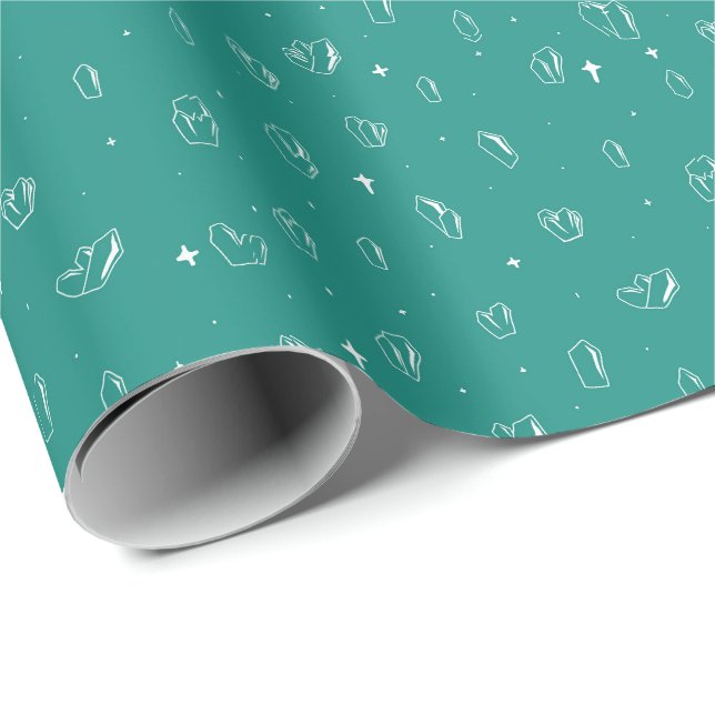 Papel De Presente Teal Crystal Outline Mystical (Ponta do rolo)