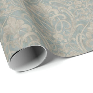 Papel De Presente Teal Damask
