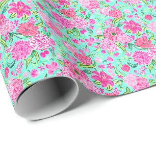 Papel De Presente Teal de Impressão de Praia de Pré-Disquete com Flo