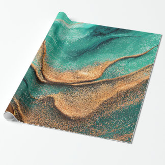 Papel De Presente Teal do Oceano e Arte de Abstrato de Bronze