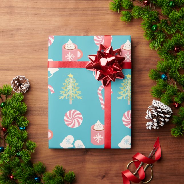 Papel De Presente Teal do padrão de Natal (Presente de Natal)