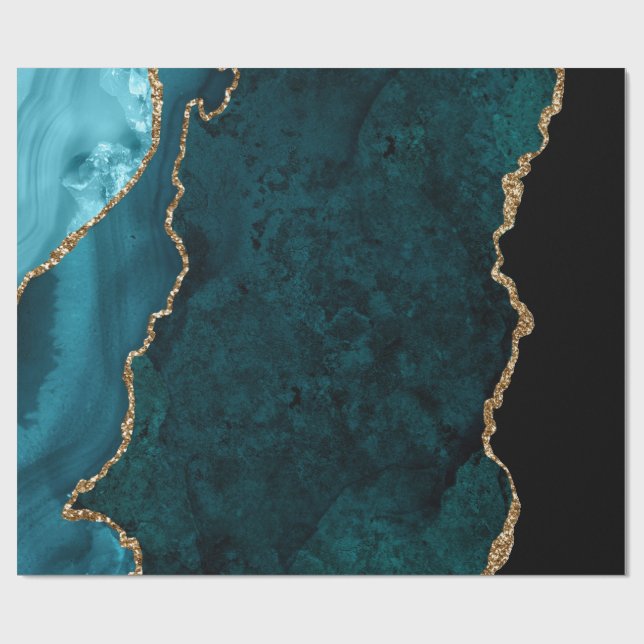 Papel De Presente Teal e Agato Dourado (Aberto)