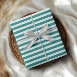 Papel De Presente Teal e Branco Simples Horizontal Striptal<br><div class="desc">Papel de enrolamento horizontal simples e branco</div>