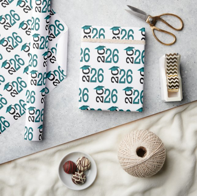 Papel De Presente Teal e preto para graduação em 2025 (Artesanato)