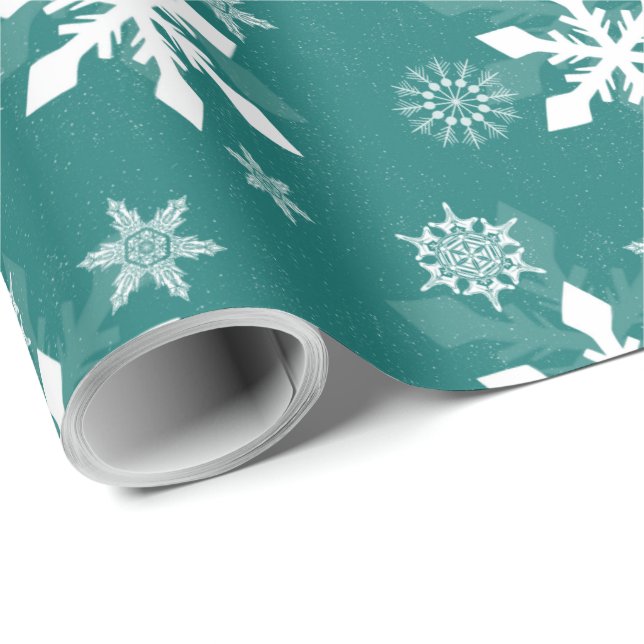 Papel De Presente Teal Floco de Neve Natal Feriado (Ponta do rolo)