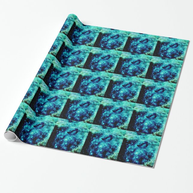 Papel De Presente Teal Galaxy (Desenrolado)