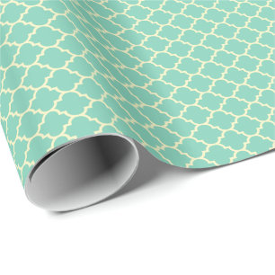 Papel De Presente Teal-Green And Beige Quatrefoil Pattern