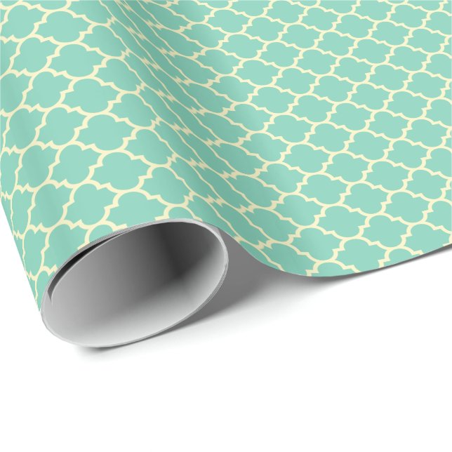 Papel De Presente Teal-Green And Beige Quatrefoil Pattern (Ponta do rolo)