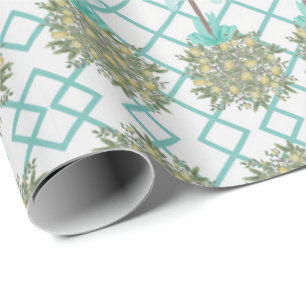 Papel De Presente Teal Lemon Topiary Robin's Egg Blue