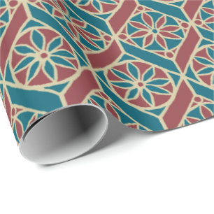 Papel De Presente Teal, Maroon, Beige - Padrão Étnico Floral