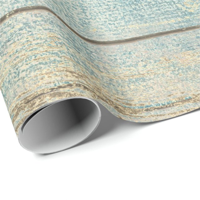 Papel De Presente Teal Ocean Beach Champaing Wood Rustic (Ponta do rolo)