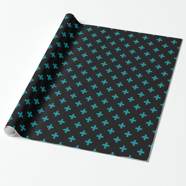 Papel De Presente Teal polka cruza em preto (Desenrolado)