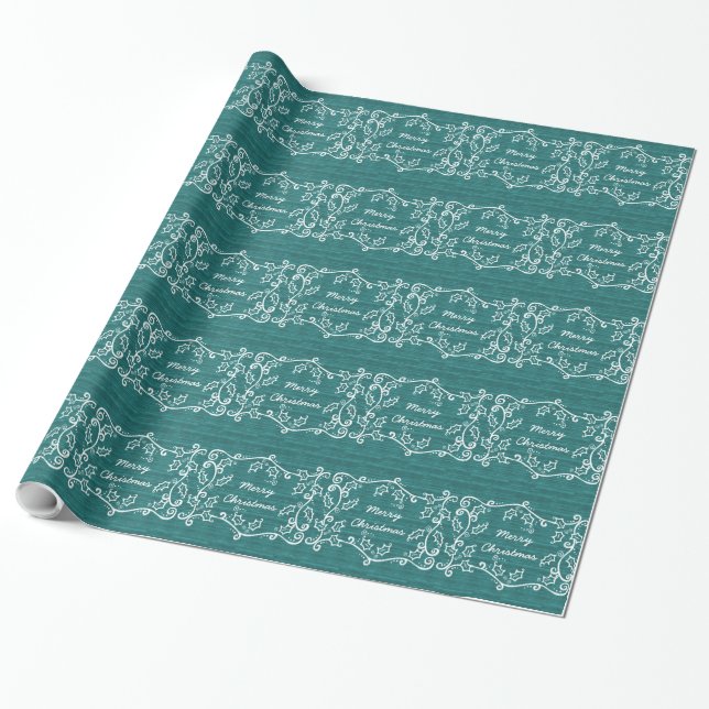 Papel De Presente Teal Rustic Holly Wrapper Paper (Desenrolado)