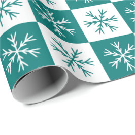 Papel De Presente Teal Snowflake - Feriado de Natal com Padrão Verif