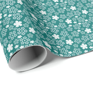Papel De Presente Teal Star e Snowflake Padrão de inverno