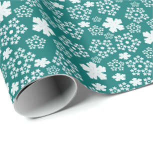 Papel De Presente Teal Star e Snowflakes Padrão de inverno