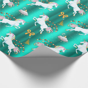 Papel De Presente Teal Unicorn Natal