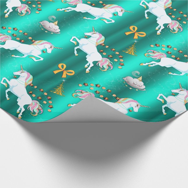 Papel De Presente Teal Unicorn Natal (Ponta)