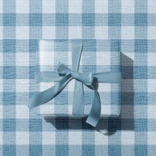 Papel De Presente Tecido de Linho Xadrez Búfalo Gingham Azul Pó