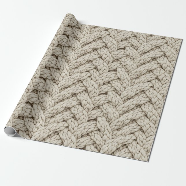 Papel De Presente Tecido de Tricô de Linha Trançada – Bege Quente (2 (Desenrolado)