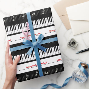 Papel De Presente Teclado Piano, Notas de Música, Personalizado