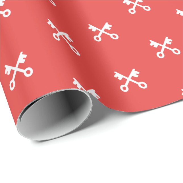 Papel De Presente Teclas brancas e bonitas sobre fundo vermelho (Ponta do rolo)