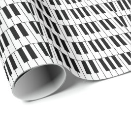Papel De Presente Teclas de Piano Preto e Branco Pianista Músico