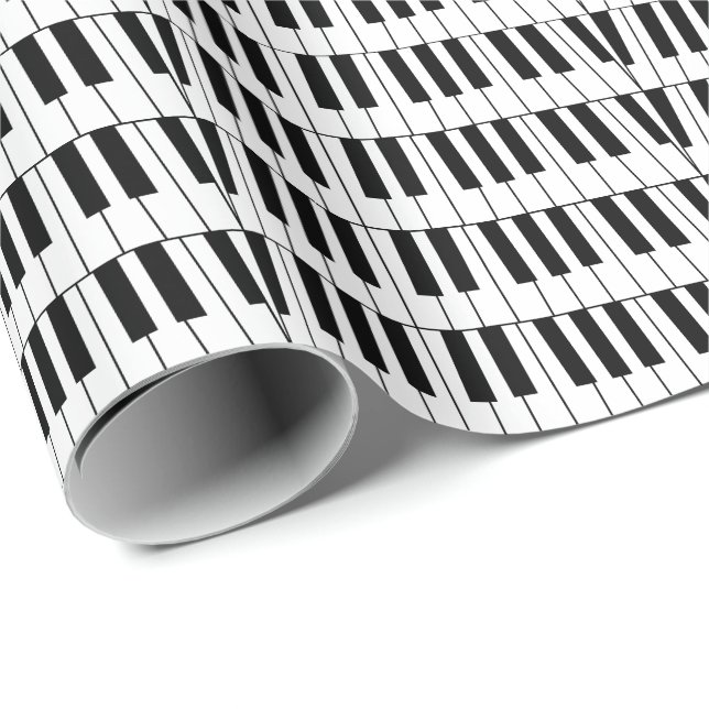 Papel De Presente Teclas de Piano Preto e Branco Pianista Músico (Ponta do rolo)