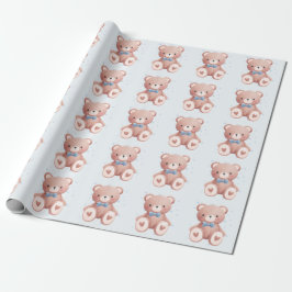Papel De Presente Teddy Bear Baby Boy Shower - Soft Blue Stars