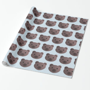 Papel De Presente Teddy Bear Blue e Brown Gift Wrap