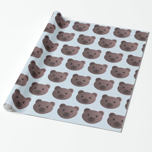 Papel De Presente Teddy Bear Blue e Brown Gift Wrap (Desenrolado)