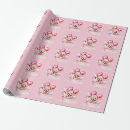 Papel De Presente Teddy Bear Pink Tub e Chá de fraldas de Garota Bal